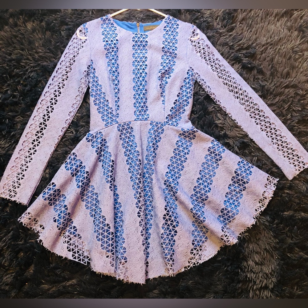 Dance & Marvel Blue A-Line Sheer long sleeved Mini Dress. Size S